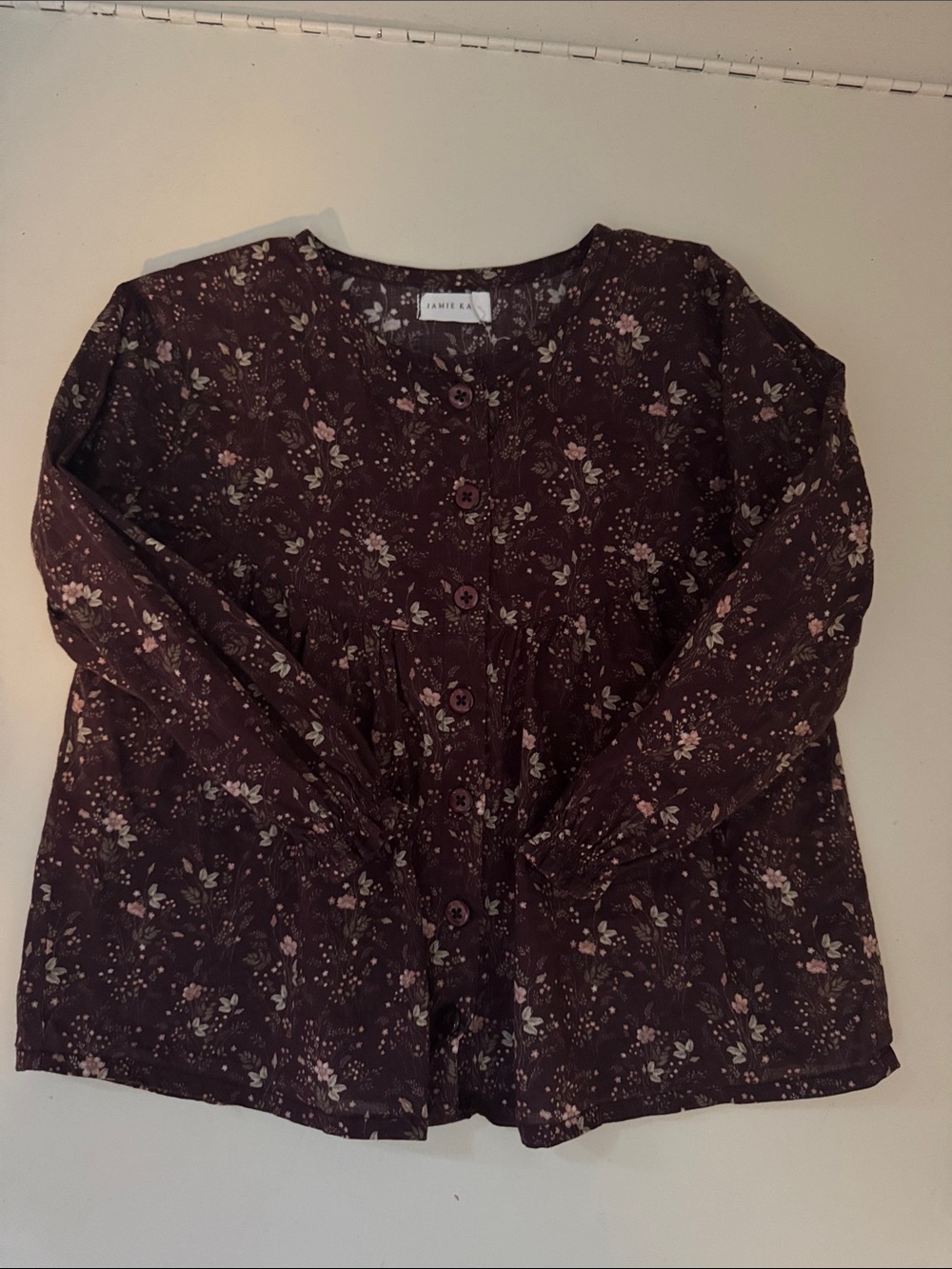 Jamie Kay Floral Button-Front Top in Plum size 3